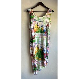 Jams World Dress L Watercolor Floral Asymmetrical Button Hawaiian Tropical